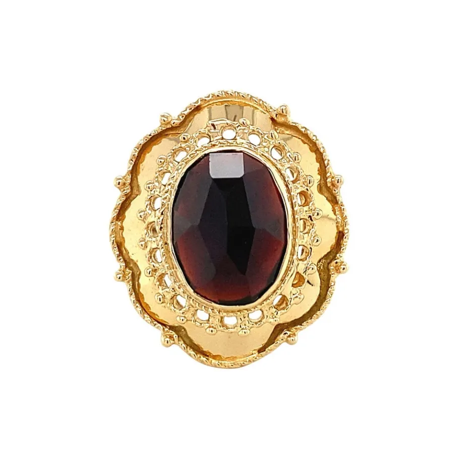 Gold ring with garnet 14 krt>Vintage Jewellery Best