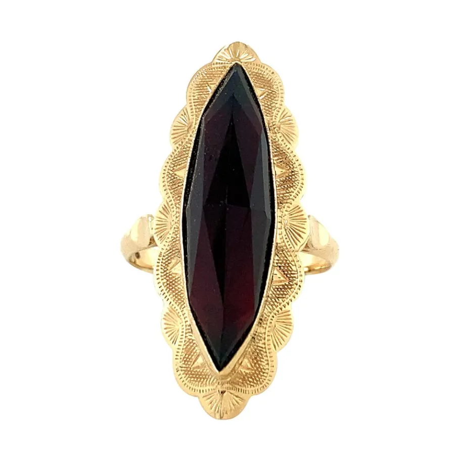 Gold ring with garnet 14 krt>Vintage Jewellery Outlet