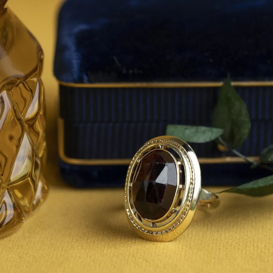 Gold ring with garnet 14 krt>Vintage Jewellery New