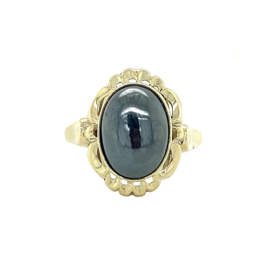 Gold ring with haematite 14 krt>Vintage Jewellery Online
