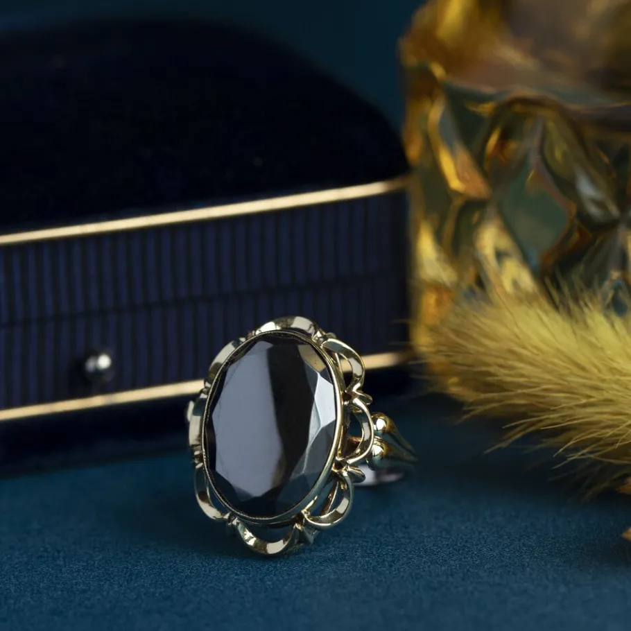 Gold ring with haematite 14 krt>Vintage Jewellery Online