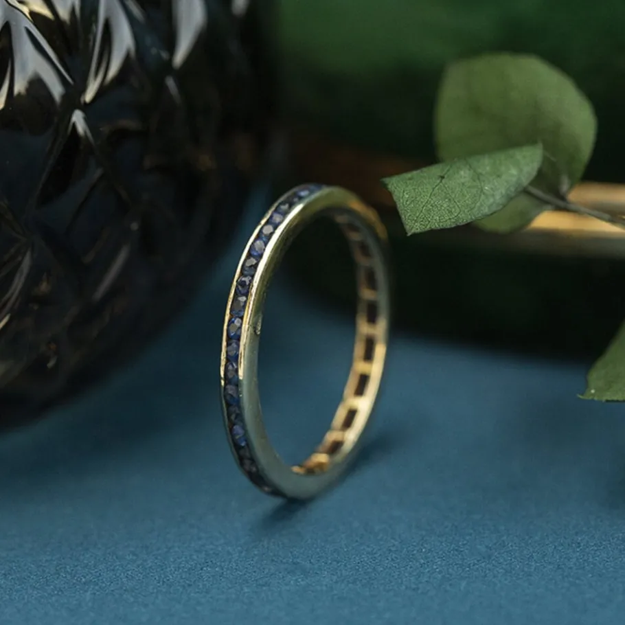 Gold ring with natural sapphire 14 krt>Vintage Jewellery Best
