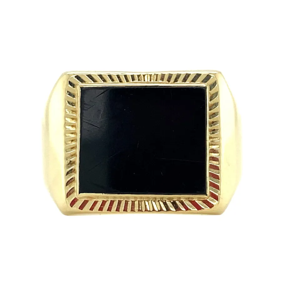 Gold ring with onyx 14 krt>Vintage Jewellery New