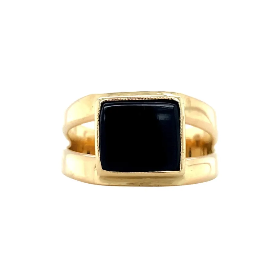 Gold ring with onyx 14 krt>Vintage Jewellery Outlet