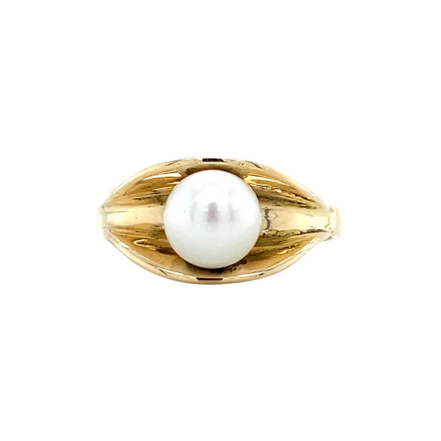 Gold ring with pearl 14 krt>Vintage Jewellery Hot