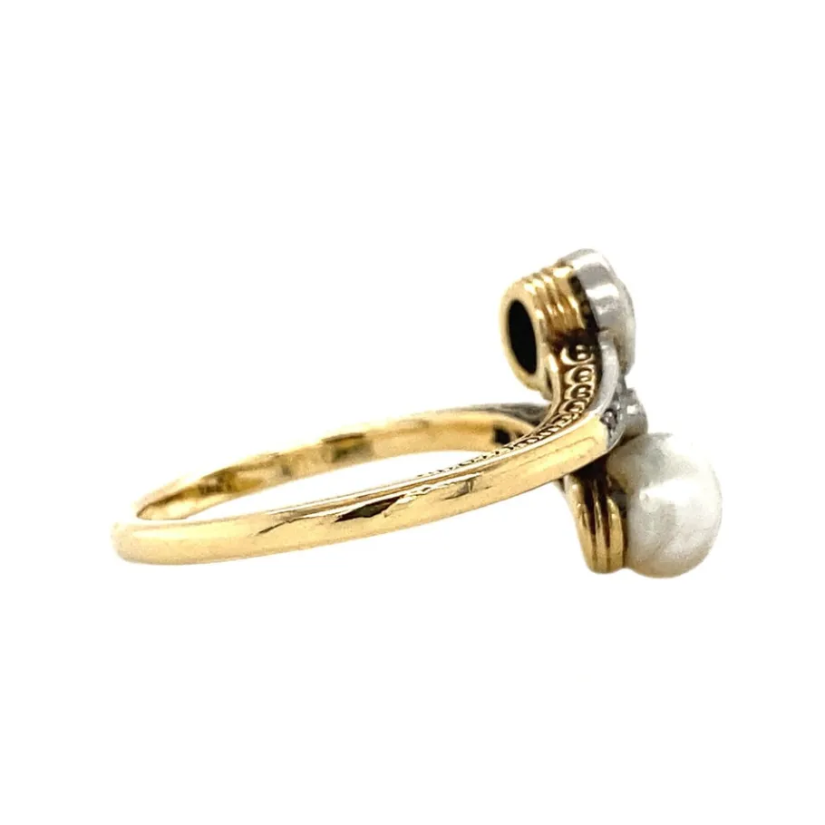 gold_ring_with_pearl_and__3.webp Gold ring with pearl and diamond 18 krt>Vintage Jewellery Online
