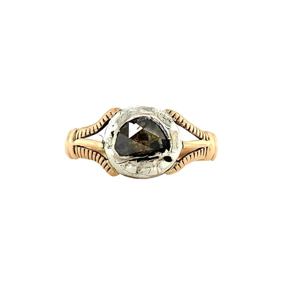 Gold ring with rose diamond 18 krt/835>Vintage Jewellery Fashion