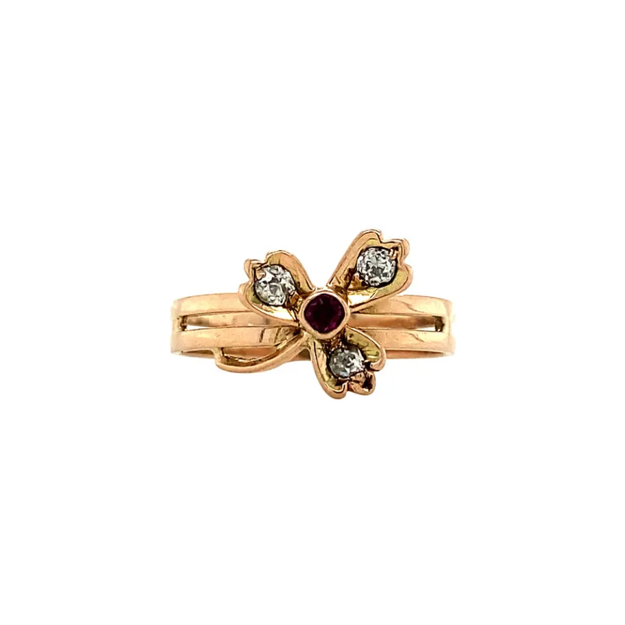 Gold ring with ruby and diamond 14 krt>Vintage Jewellery Hot