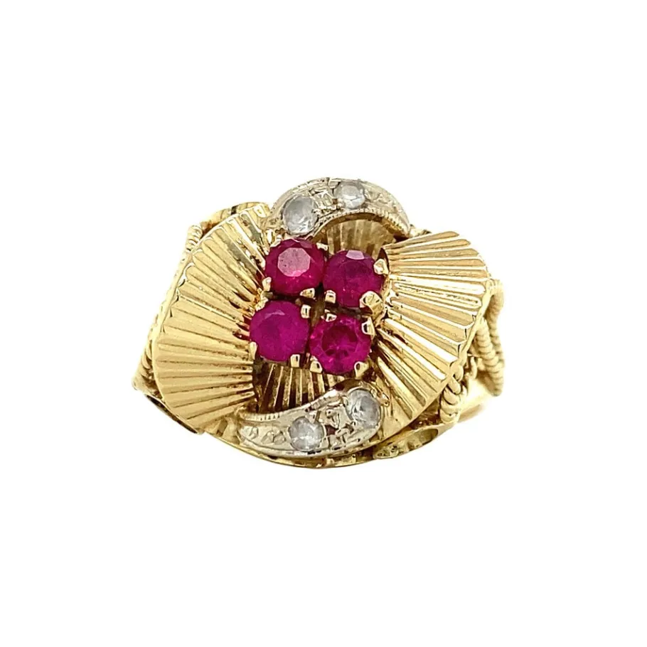 Gold ring with ruby and zirconia 14 krt>Vintage Jewellery Discount
