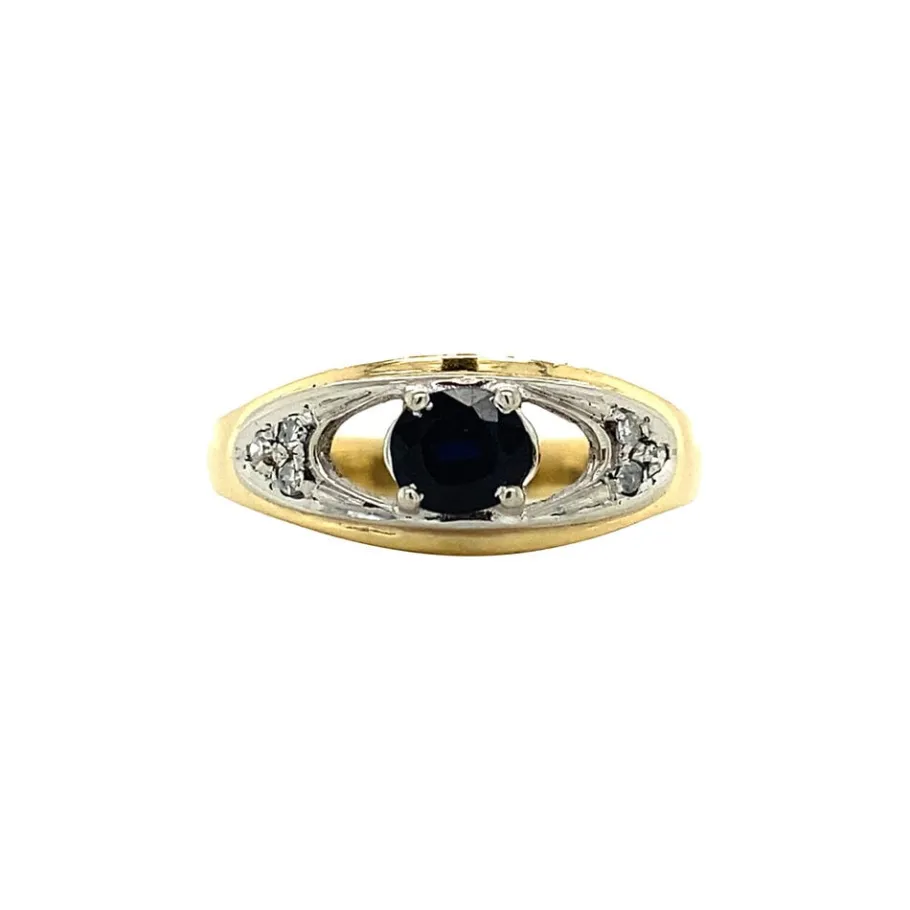 Gold ring with sapphire and diamond 18 krt>Vintage Jewellery Hot