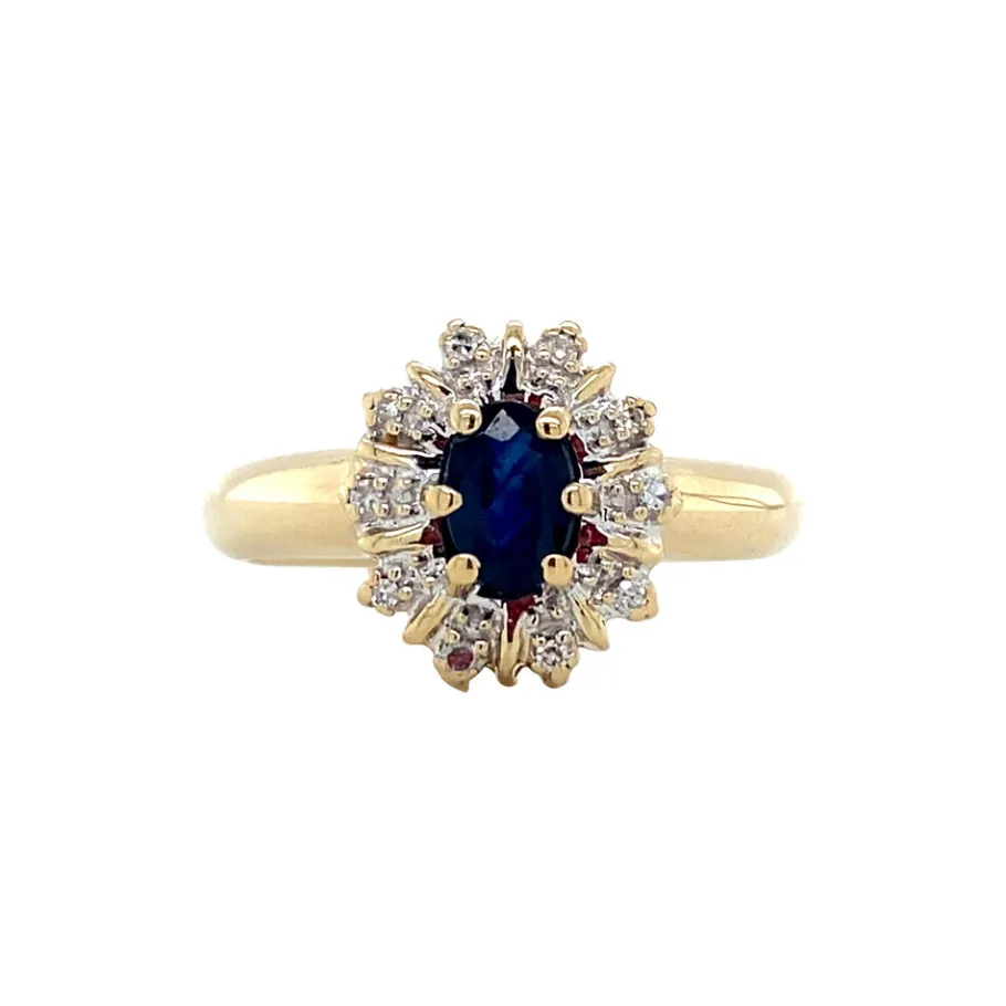 Gold ring with sapphire and diamond 14 krt>Vintage Jewellery Clearance