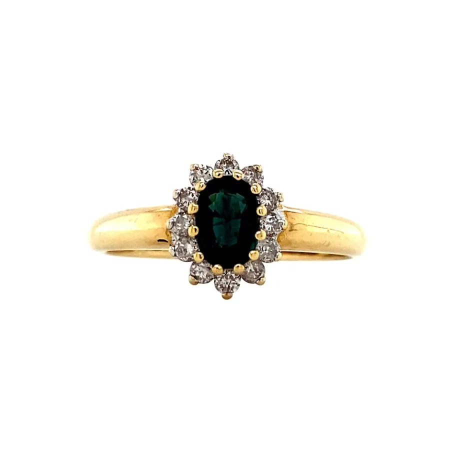 Gold ring with sapphire and diamond 18 krt>Vintage Jewellery Hot