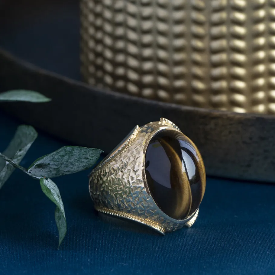 Gold ring with tiger eye 20 krt>Vintage Jewellery Online
