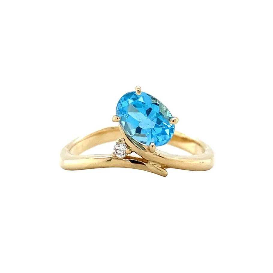 Gold ring with topaz and diamonds 18 krt>Vintage Jewellery Hot