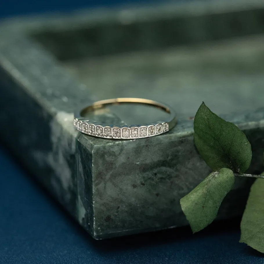 Gold row ring with diamonds 18 krt>Vintage Jewellery Sale