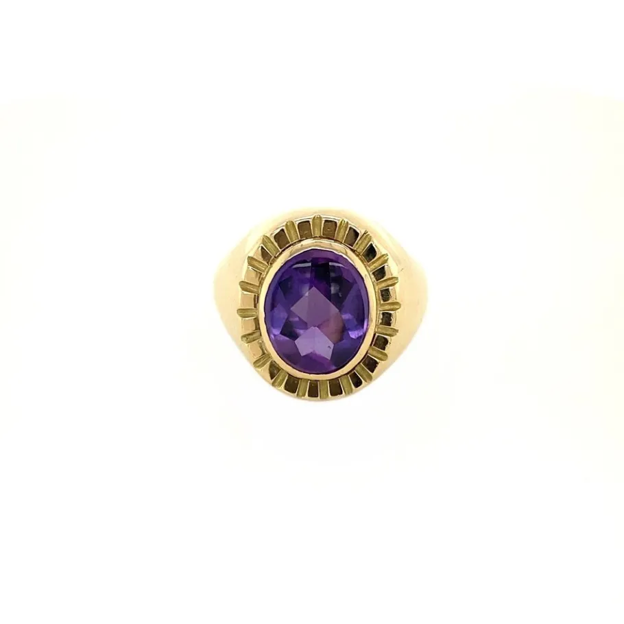 Gold signet ring with amethyst 14 krt>Vintage Jewellery Best