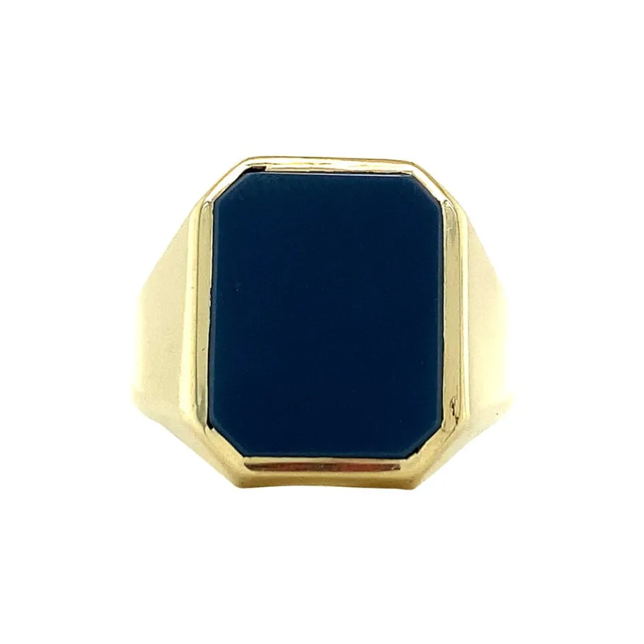 Gold signet ring with blue layer stone 14 krt>Vintage Jewellery Discount