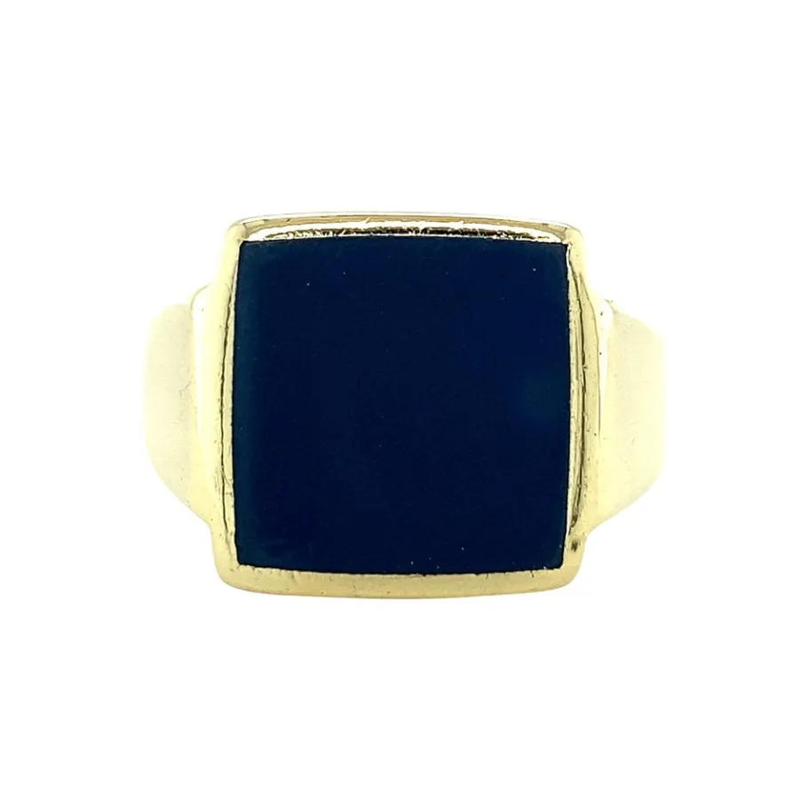 Gold signet ring with blue layer stone 14 krt>Vintage Jewellery Hot