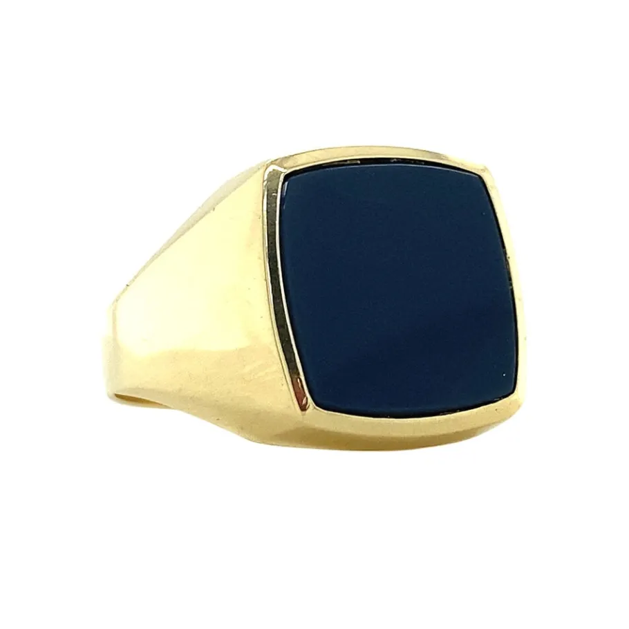 gold_signet_ring_with_blu_2.webp Gold signet ring with blue layer stone 14 krt>Vintage Jewellery Discount