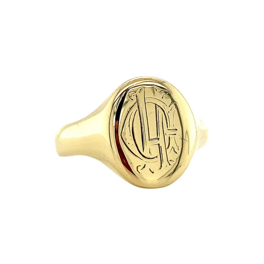 Gold signet ring with engraving 14 krt>Vintage Jewellery Best