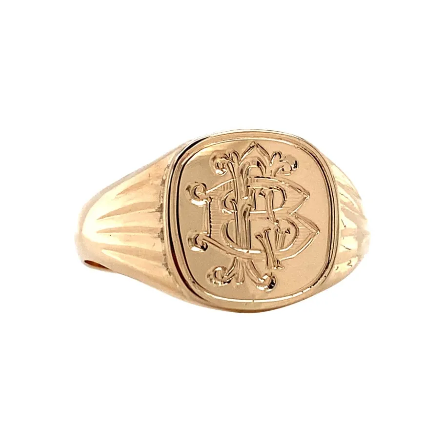Gold signet ring with engraving 14 krt>Vintage Jewellery Discount
