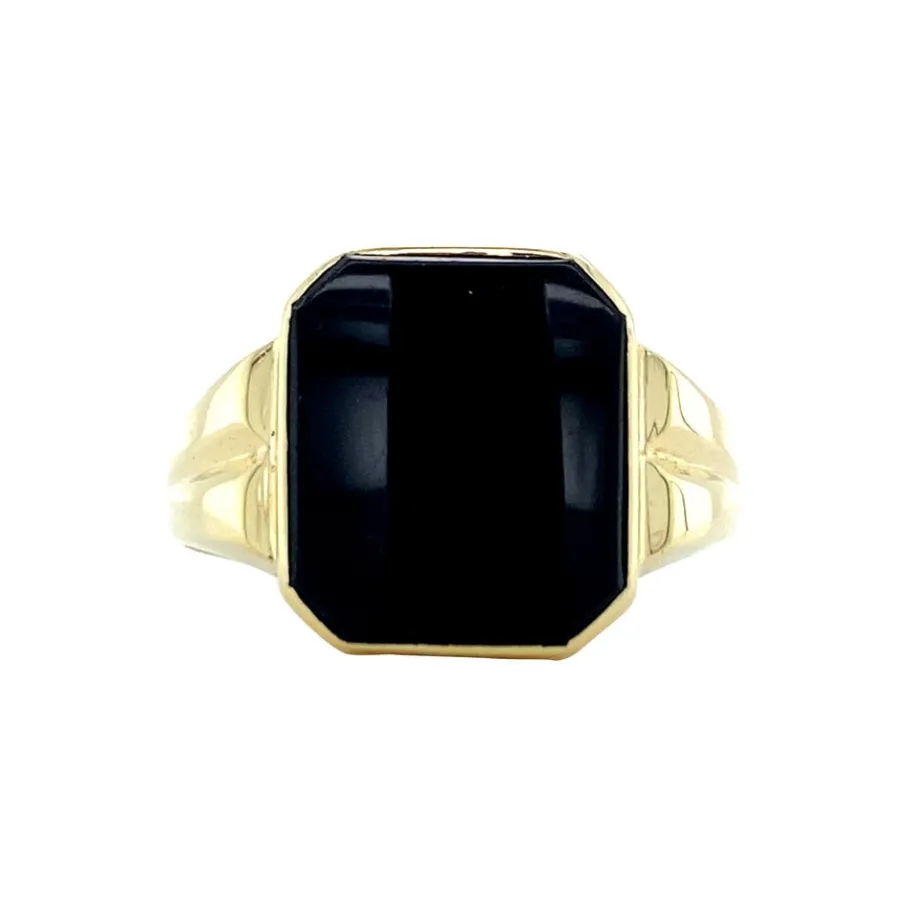 Gold signet ring with onyx 14 krt>Vintage Jewellery Outlet