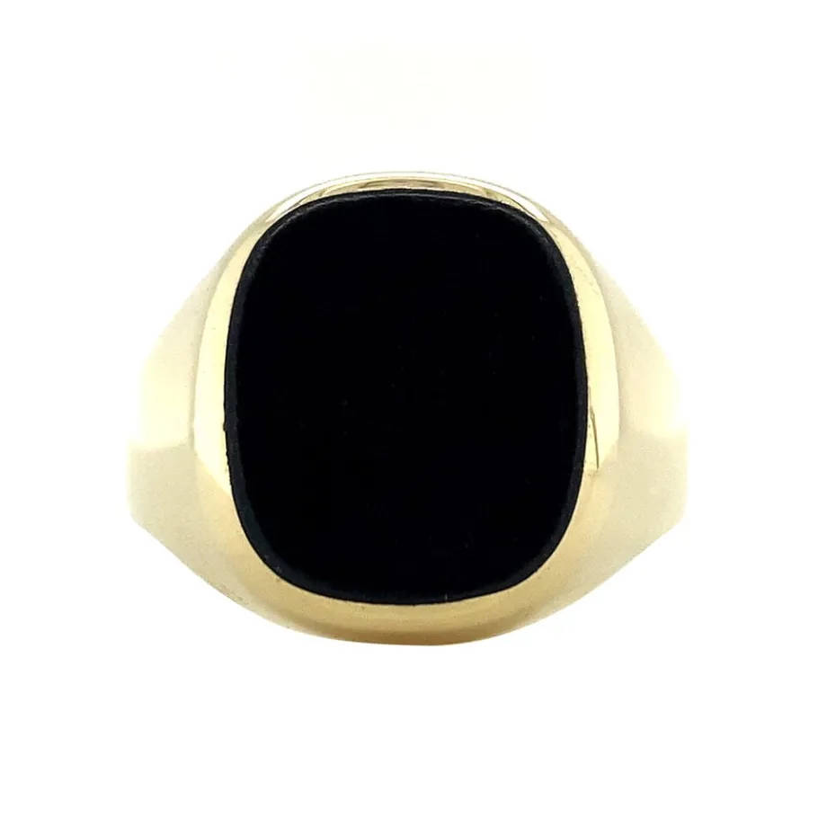 Gold signet ring with onyx 14 krt>Vintage Jewellery Best