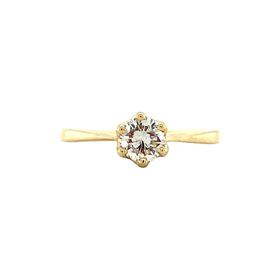 Gold solitaire ring with diamonds 14 krt>Vintage Jewellery New
