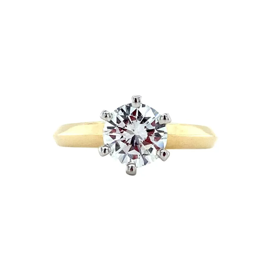 Gold solitaire ring with diamonds 14 krt>Vintage Jewellery Clearance