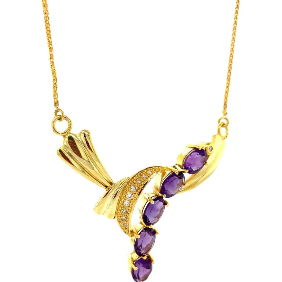 necklace_with_diamond_and_2.webp Necklace with diamond and amethyst pendant 12 krt>Vintage Jewellery Online