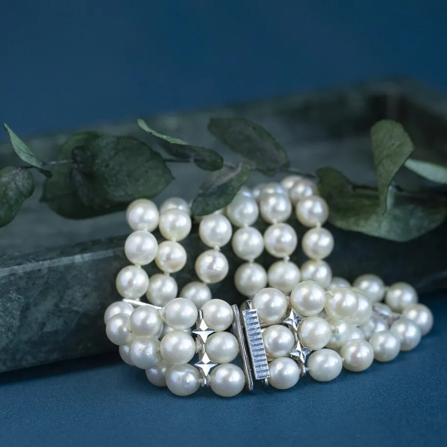 Pearl bracelet with gold clasp 14 krt>Vintage Jewellery Online