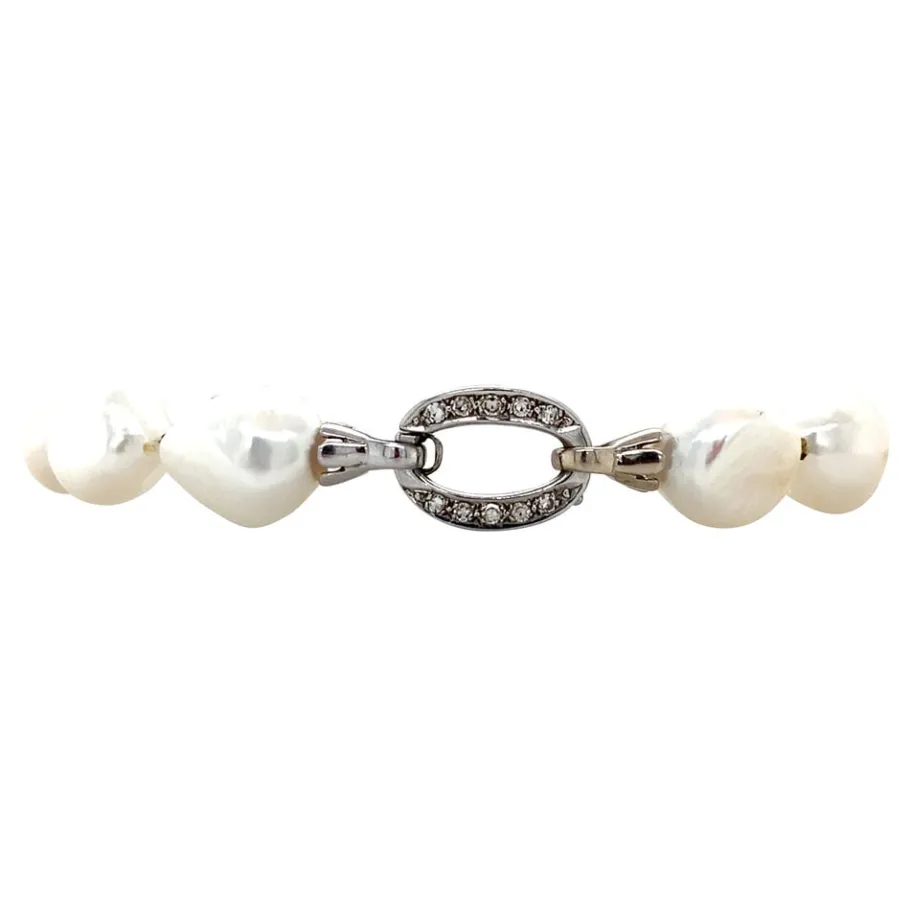 Pearl bracelet with white gold diamond clasp 14 krt>Vintage Jewellery Sale