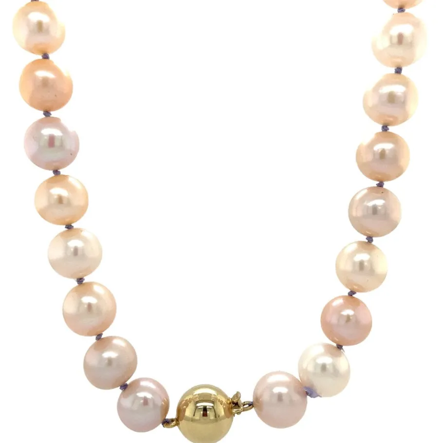 Pearl necklace with gold ball clasp 14 krt>Vintage Jewellery Fashion