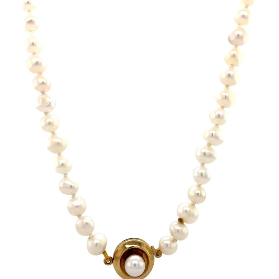 Pearl necklace with gold clasp 14 krt>Vintage Jewellery Fashion