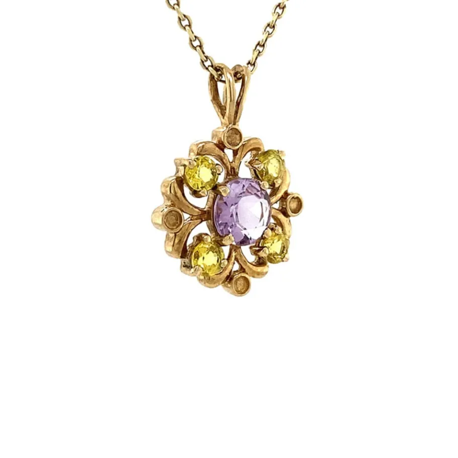 pendant_with_amethyst_and_2.webp Pendant with amethyst and sapphire 9 krt>Vintage Jewellery Fashion
