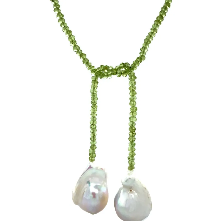 Peridote necklace with pearl>Vintage Jewellery Discount