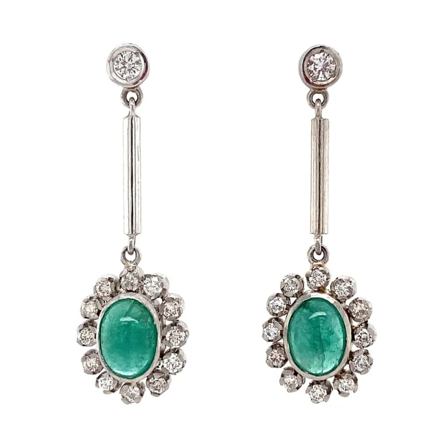 Platinum earrings with emerald and diamond 950>Vintage Jewellery Hot