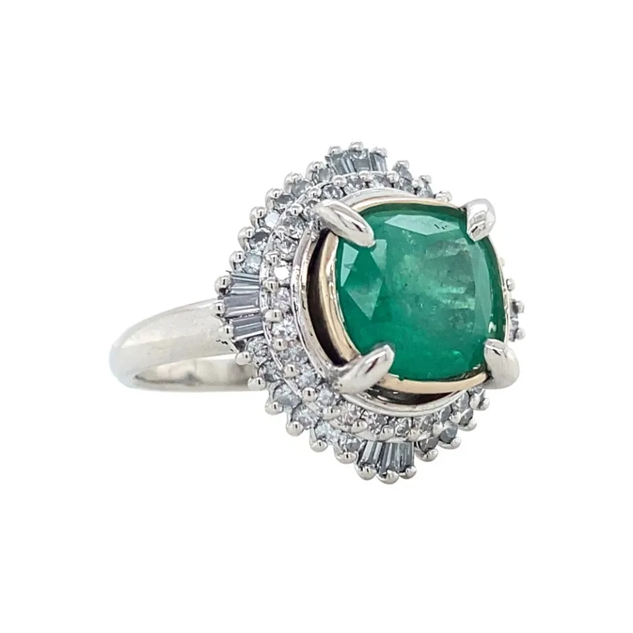 platinum_ring_with_emeral_2.webp Platinum ring with emerald and diamond 950/14 krt>Vintage Jewellery Clearance