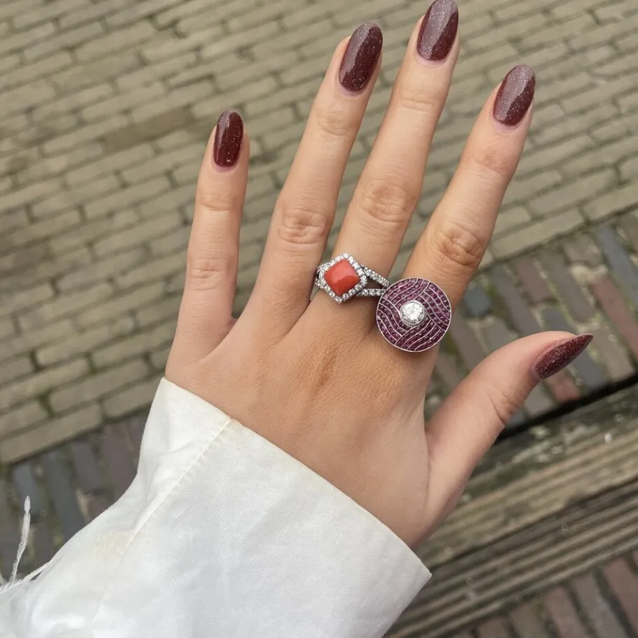 Platinum ring with ruby and diamonds 950>Vintage Jewellery Discount