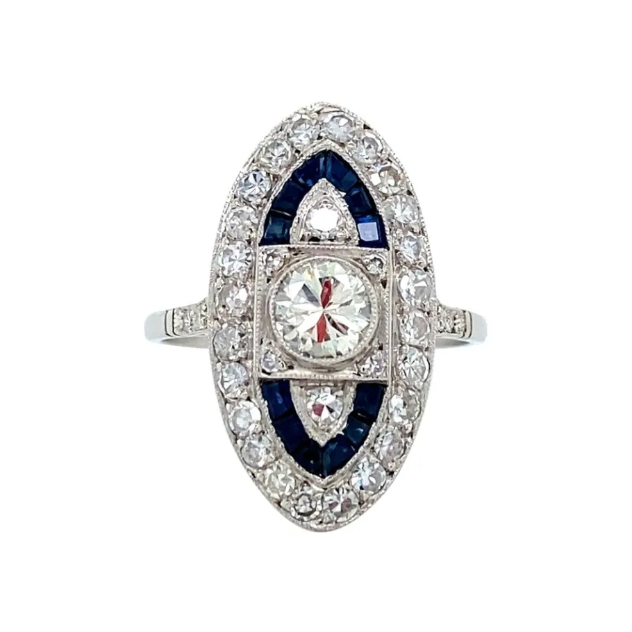 Platinum ring with sapphire and diamond 950>Vintage Jewellery Clearance