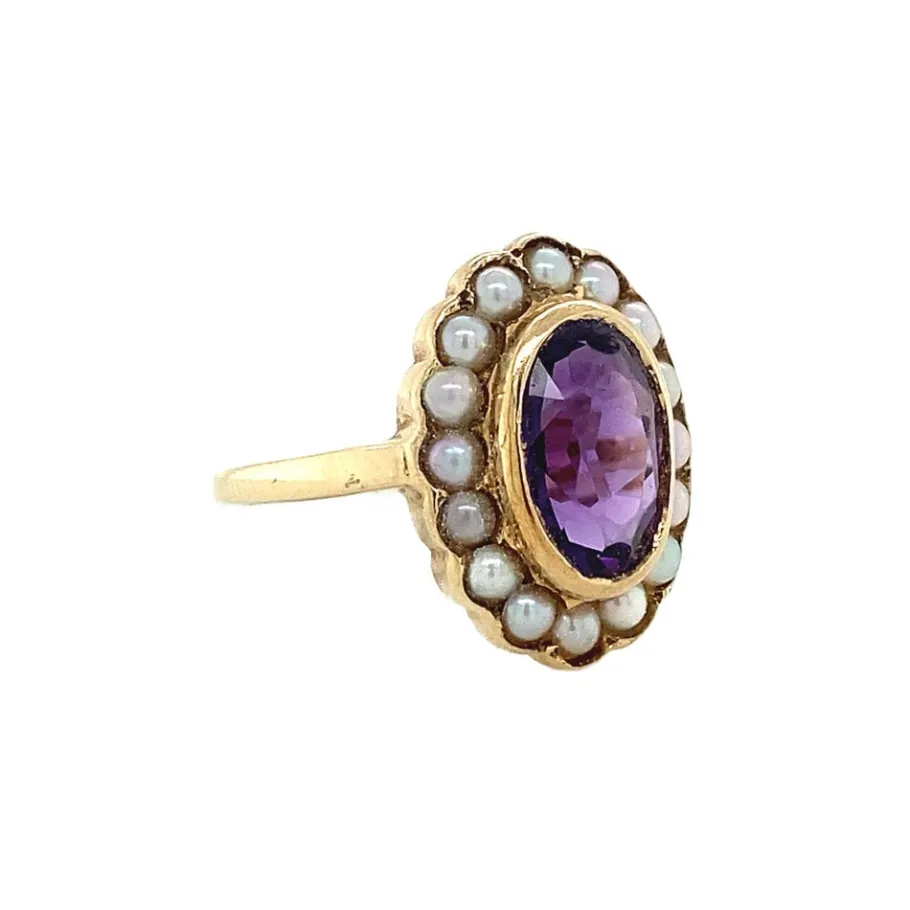 ring_with_amethyst_and_pe_2.webp Ring with amethyst and pearl 9 krt>Vintage Jewellery Hot