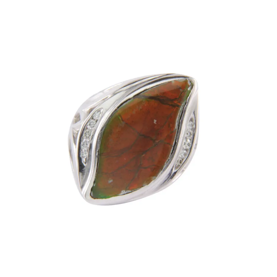 Ring with ammolite and diamond 12 krt>Vintage Jewellery Online