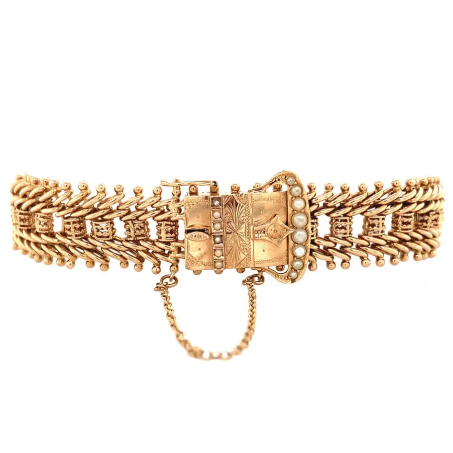 rose_gold_bracelet_with_p_2.webp Rose gold bracelet with pearls 14 krt>Vintage Jewellery Outlet