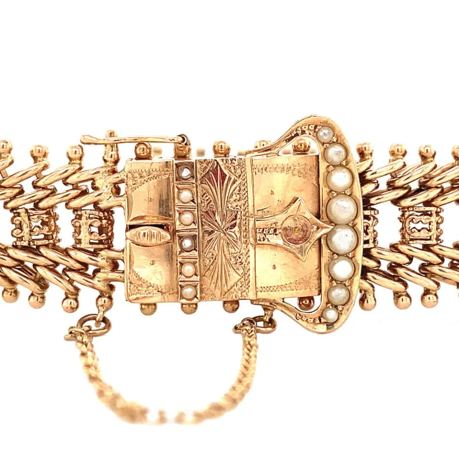 rose_gold_bracelet_with_p_4.webp Rose gold bracelet with pearls 14 krt>Vintage Jewellery Outlet