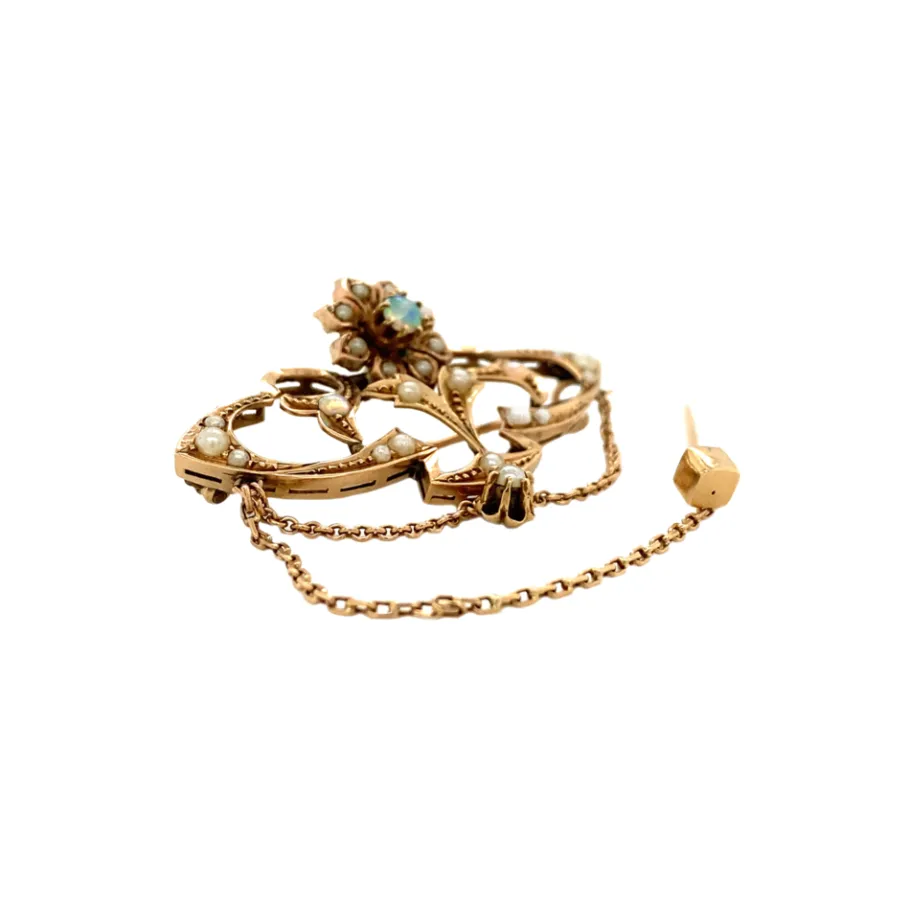 rose_gold_brooch_with_pea_2.webp Rose gold brooch with pearl and opal 14 krt>Vintage Jewellery Sale