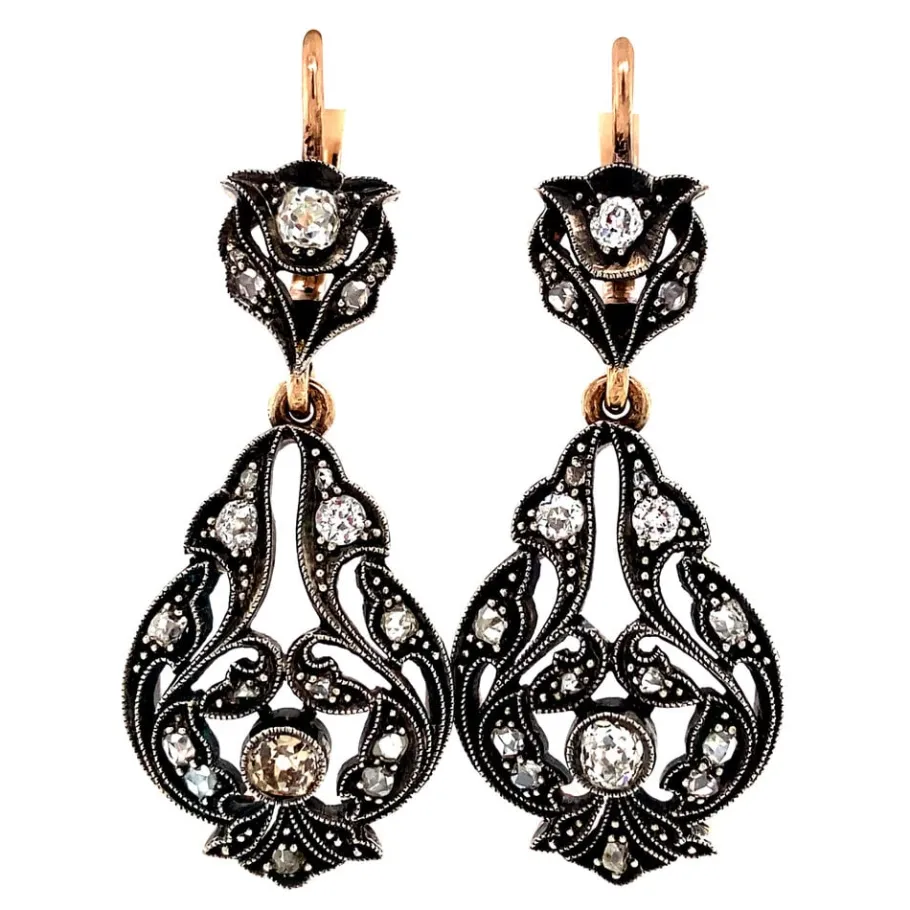Rose gold earrings with diamonds 14 krt/925>Vintage Jewellery Online