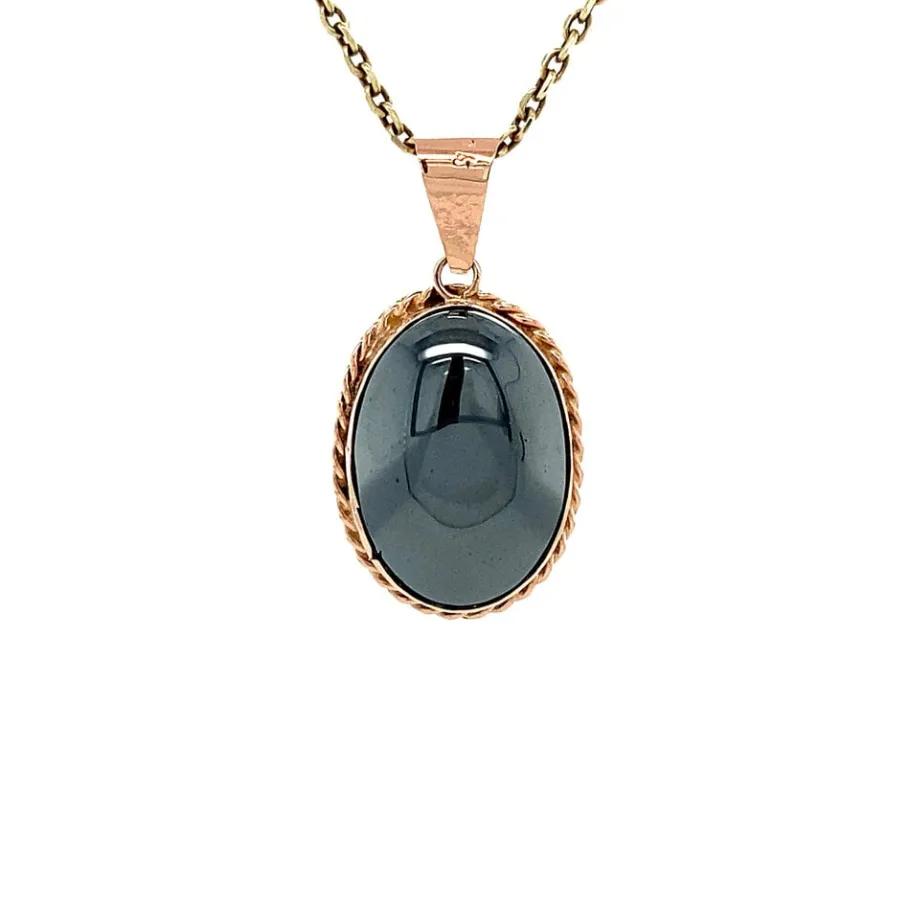 Rose gold pendant with haematite 14 krt>Vintage Jewellery Online