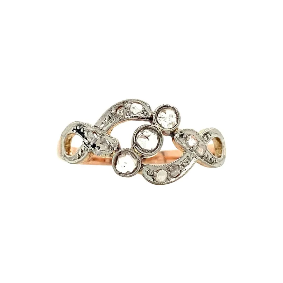 Rose gold ring with diamonds 14 krt>Vintage Jewellery Clearance