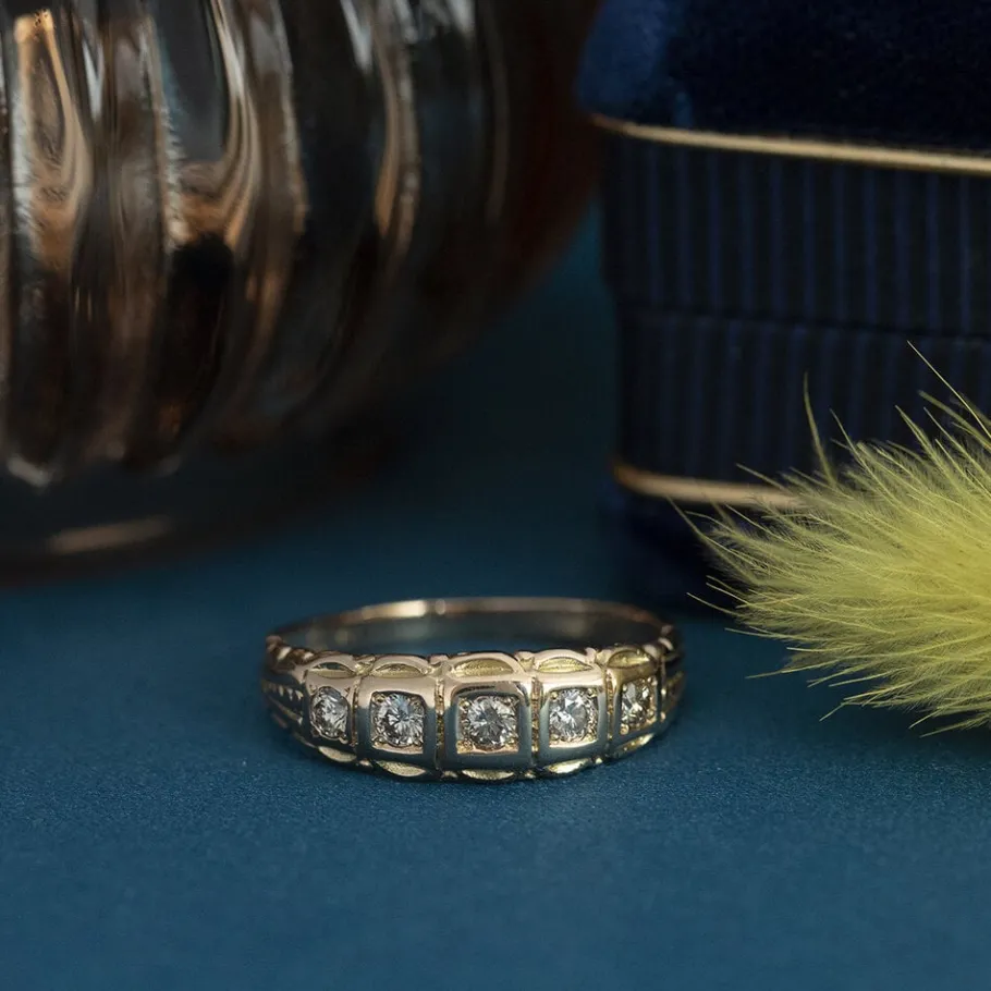 Rose gold ring with diamonds 14 krt>Vintage Jewellery Outlet
