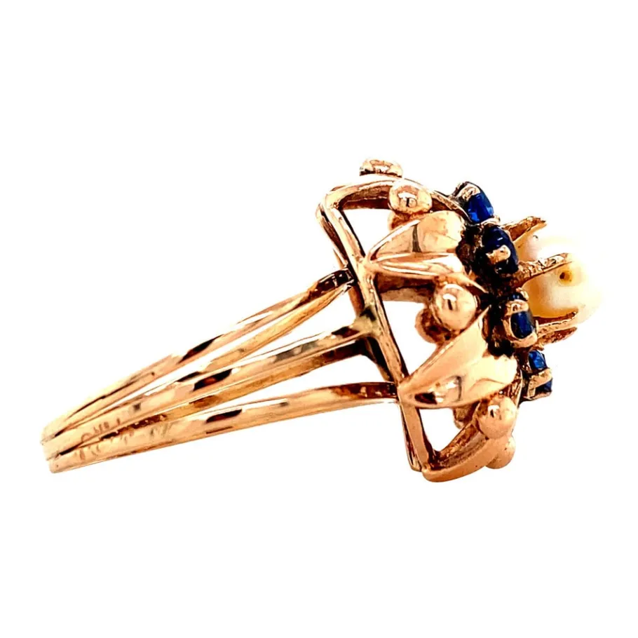 rose_gold_ring_with_pearl_3.webp Rose gold ring with pearl and blue spinel 14 krt>Vintage Jewellery Online